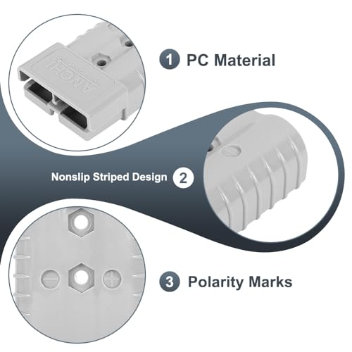 6-Pack 350A Forklift Battery Connectors 2/0 AWG Gray