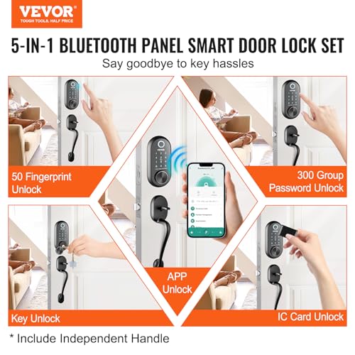 VEVOR 5-in-1 Smart Lock, Biometric, Bluetooth, Keyless