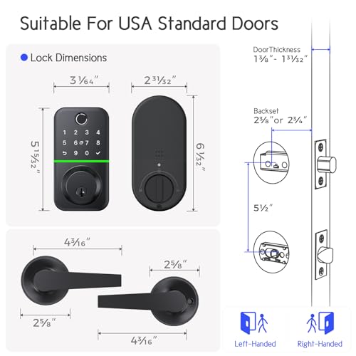 Fingerprint Keypad Door Lock with Handle Set
