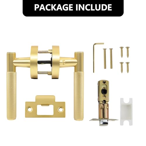 Gold Reversible Privacy Door Handles 4 Pack, Keyless