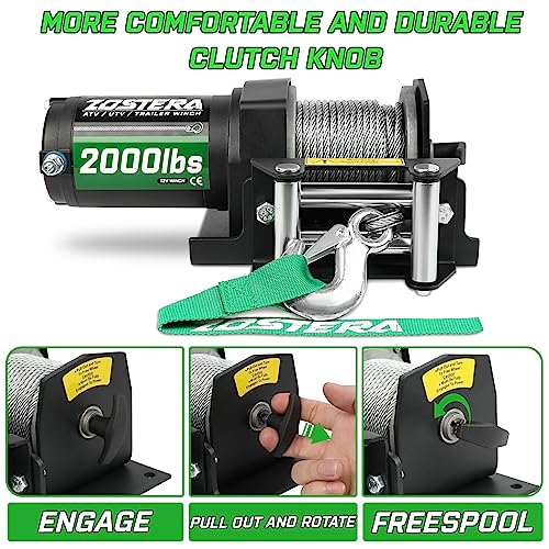2000lb ATV Electric Winch with Remote Control & Mounting Plate