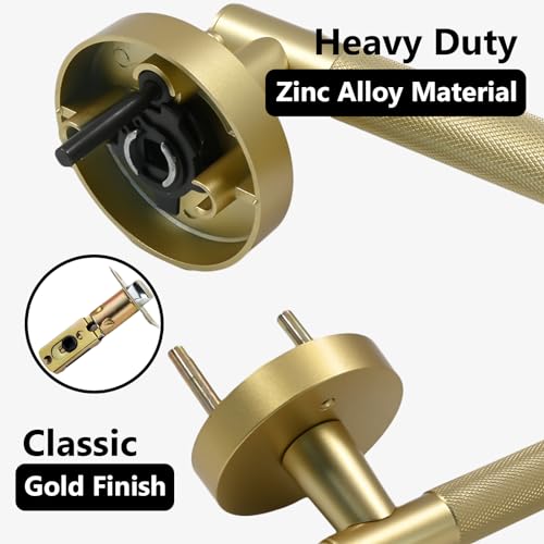 Gold Reversible Privacy Door Handles 4 Pack, Keyless