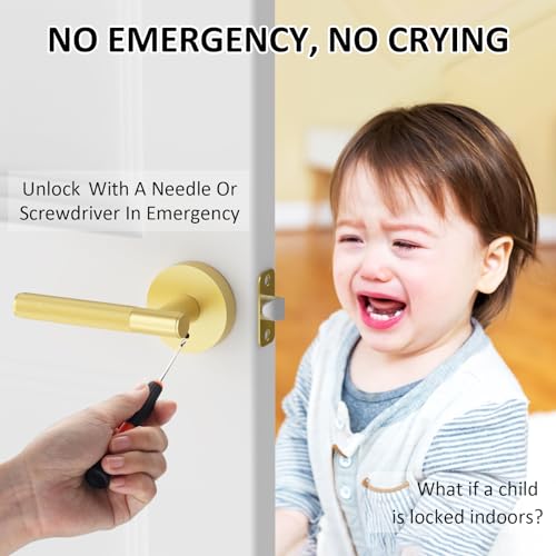 Gold Reversible Privacy Door Handles 4 Pack, Keyless