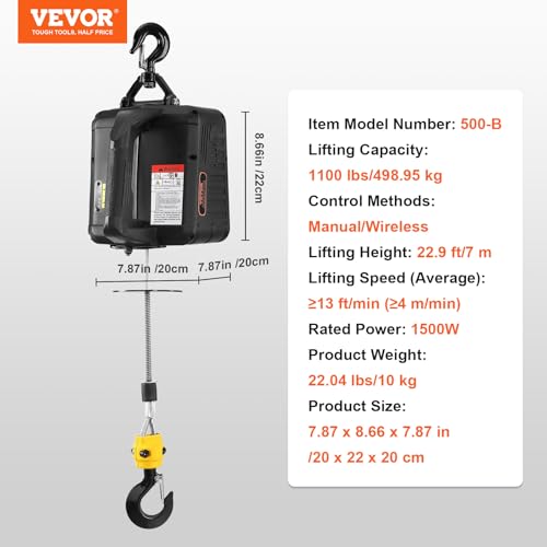 VEVOR 2-in-1 Electric Hoist Winch, 1100 lbs Capacity
