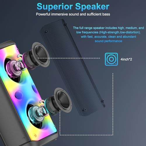 TAMPROAD Bluetooth Speaker with Subwoofer and LED Lights