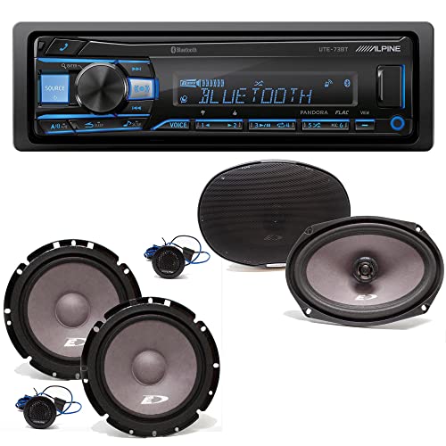 Alpine UTE-73BT Bluetooth Receiver Bundle with Component Speakers
