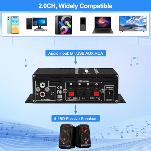 AK-390 Bluetooth HiFi Mini Stereo Amplifier Receiver