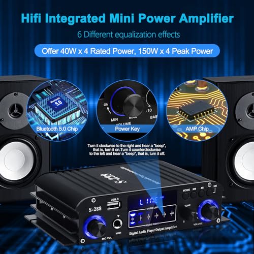 Bluetooth HiFi Home Speaker Amplifier, S-288 4.0CH RMS 40Wx4