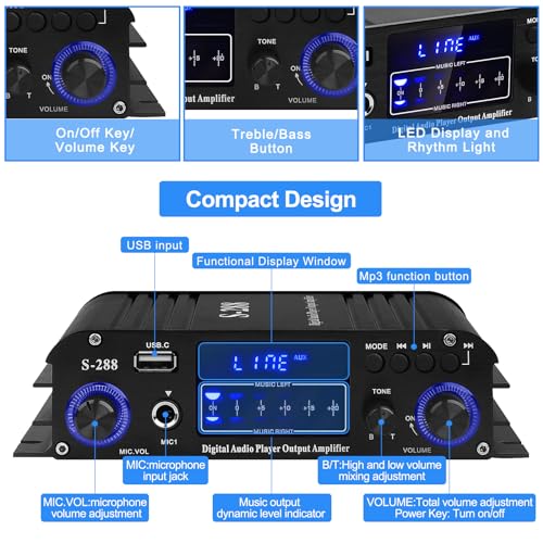Bluetooth HiFi Home Speaker Amplifier, S-288 4.0CH RMS 40Wx4