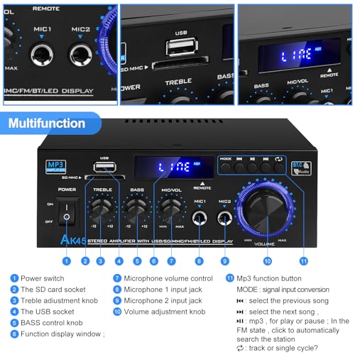 AK45 Bluetooth 5.0 HiFi Stereo Mini Power Amp