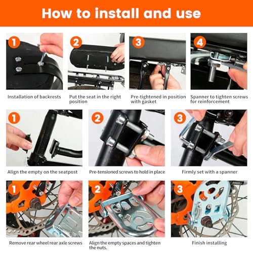 Kids Bike Rear Seat with Backrest and Armrest