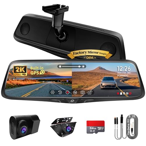 PORMIDO Smart 2K Rearview Mirror Camera, Touchscreen Dashcam