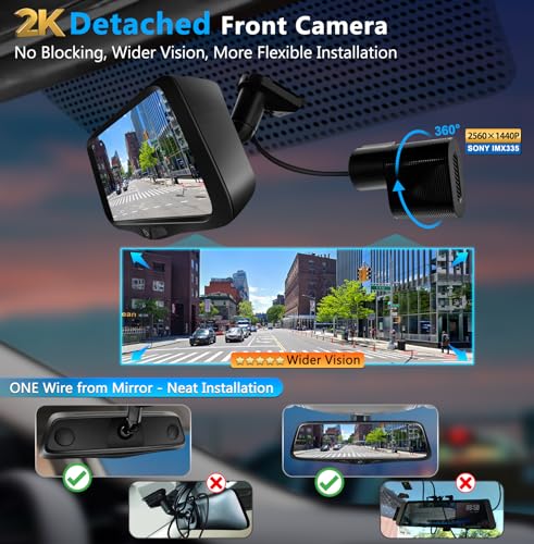 PORMIDO Smart 2K Rearview Mirror Camera, Touchscreen Dashcam
