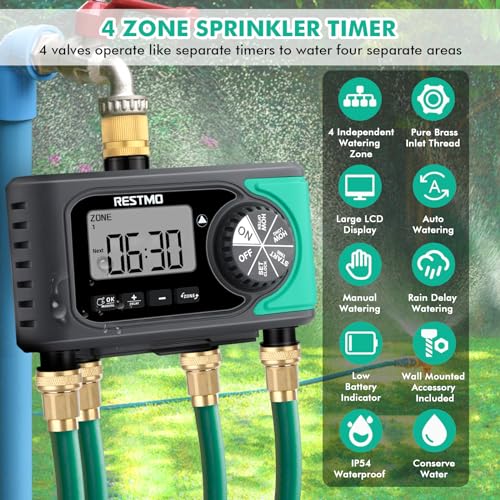 RESTMO 4-Outlet Sprinkler Timer for Automated Garden Watering