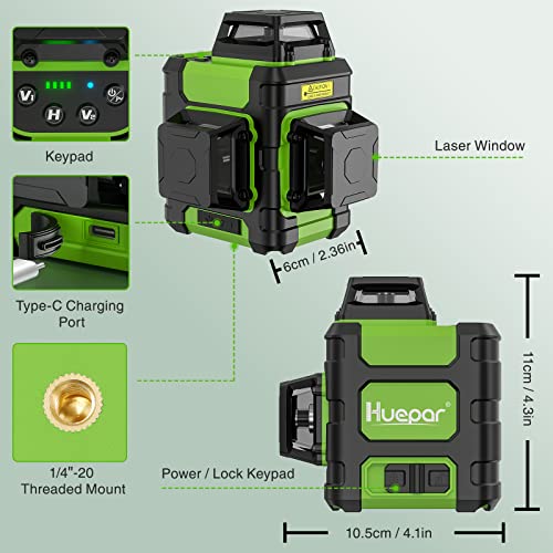 Huepar 3D Green Beam Laser Level with Pulse Mode