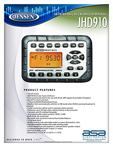 Jensen JHD910 Waterproof AM/FM/WB Radio with Weather Alert
