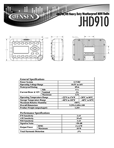 Jensen JHD910 Waterproof AM/FM/WB Radio with Weather Alert