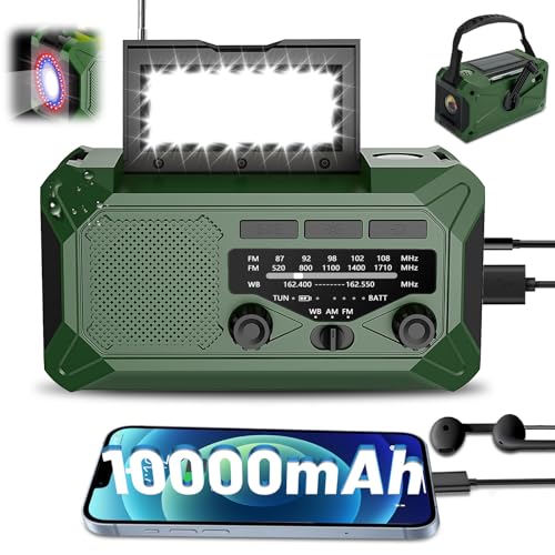 10,000mAh Hand Crank Radio with LED Flashlight & Phone Charger