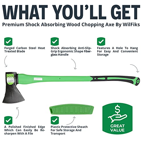 WilFiks 36” Camping Outdoor Hatchet for Wood Splitting