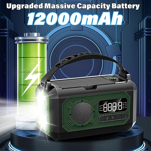 12,000mAh Emergency Weather Radio, Solar Hand Crank VIP
