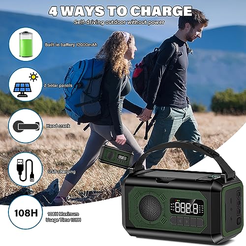 12,000mAh Emergency Weather Radio, Solar Hand Crank VIP