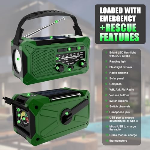 10,000mAh Hand Crank Radio with LED Flashlight & Phone Charger