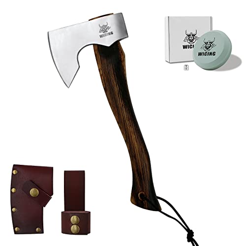 WICING 13.5" Camping Axe, Survival Hatchet with Leather Sheath