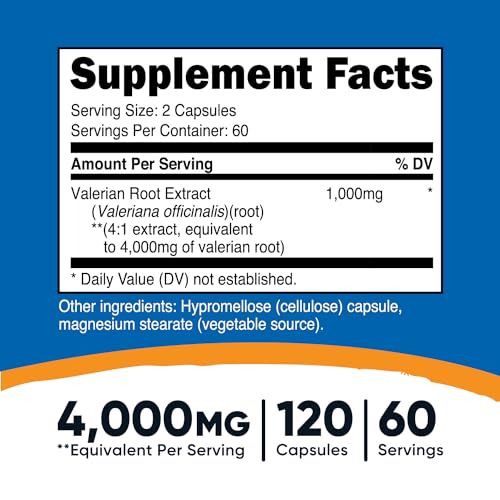 Nutricost Valerian Root Capsules - 120 Capsules, 1000mg