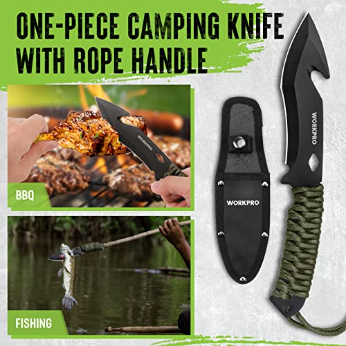 WORKPRO Camping Hatchet, Machete, Axe, Knives, Headlamp Survival