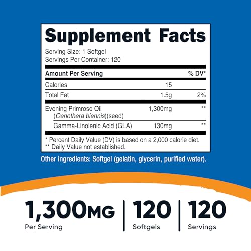 Nutricost Evening Primrose Oil Softgels, 1,300mg - 120 Servings