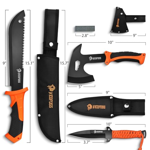 NedFoss 15" Machete, 10" Hatchets, Fixed Blade Knife