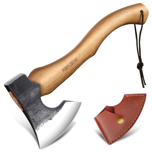 Hand-Forged Purplebird Camping Hatchet, 15 Inch Splitting Axe