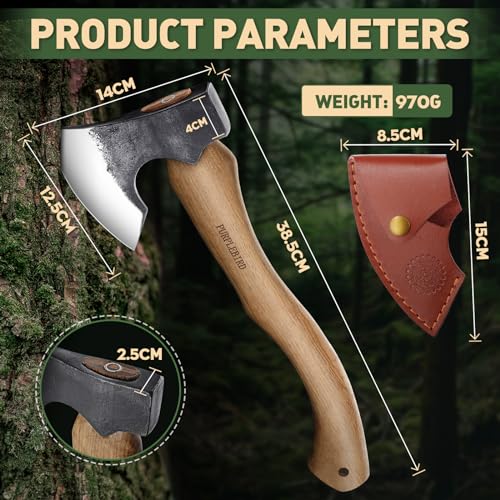 Hand-Forged Purplebird Camping Hatchet, 15 Inch Splitting Axe