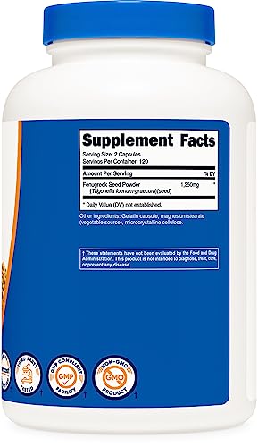 Nutricost Fenugreek Seed Capsules - 240ct, Non-GMO