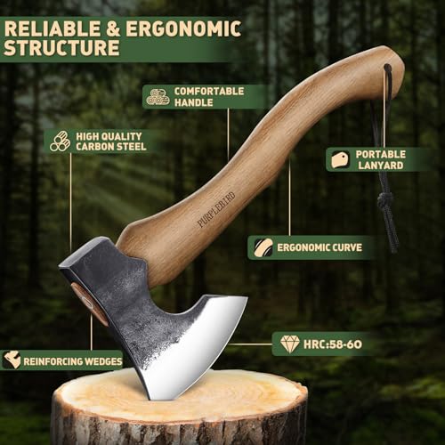 Hand-Forged Purplebird Camping Hatchet, 15 Inch Splitting Axe