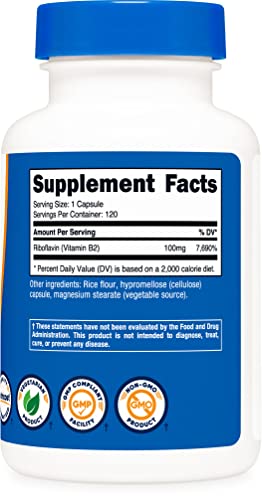 Nutricost Vitamin B2 100mg - 120 Capsules