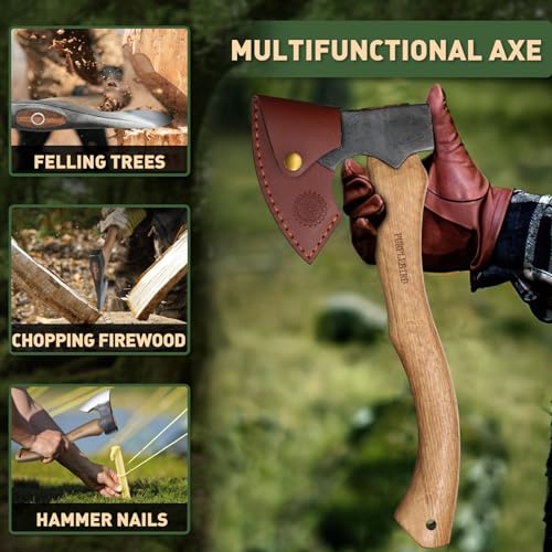 Hand-Forged Purplebird Camping Hatchet, 15 Inch Splitting Axe