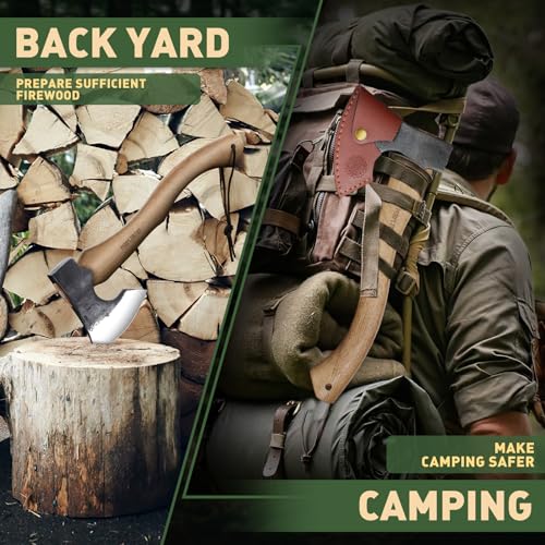Hand-Forged Purplebird Camping Hatchet, 15 Inch Splitting Axe