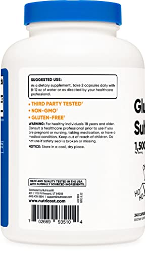 Nutricost Glucosamine Sulfate Capsules, 240 Count