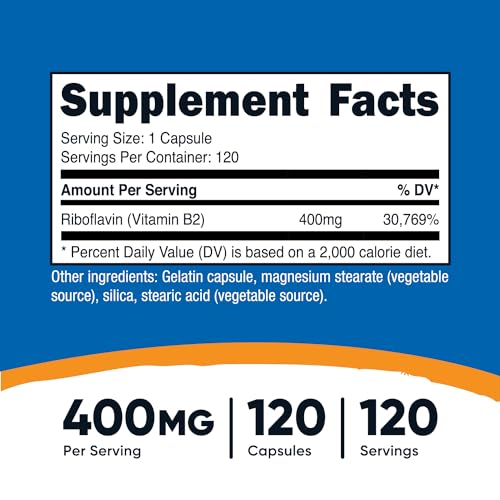 Nutricost Vitamin B2 400mg - 120 Caps, Gluten-Free