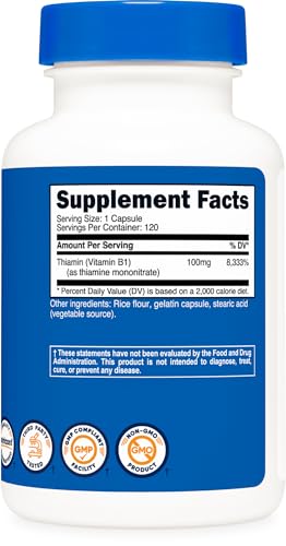 Nutricost Vitamin B1 100mg, 120 Capsules - Gluten-Free