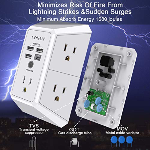 QINLIANF 5 Outlet Surge Protector with 4 USB