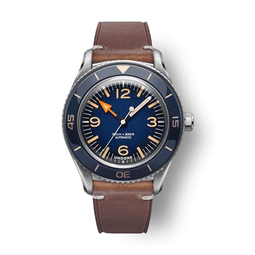 Classic Military Inspired Men's Automatic Watch-Brown Leather, Blue Dial