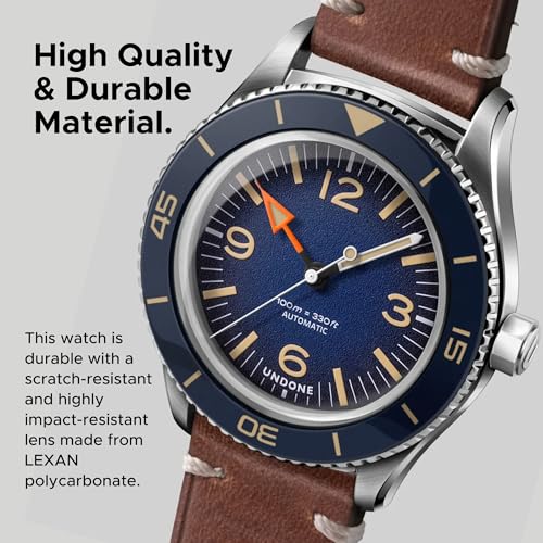 Classic Military Inspired Men's Automatic Watch-Brown Leather, Blue Dial