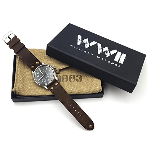 WTI WW2 Military Aviator Watch, Swiss Movement, Leather Strap