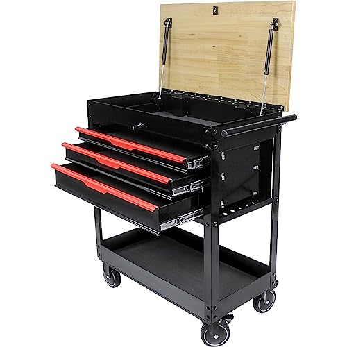 3-Drawer Rolling Tool Chest with Wooden Top