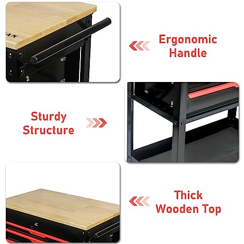 3-Drawer Rolling Tool Chest with Wooden Top