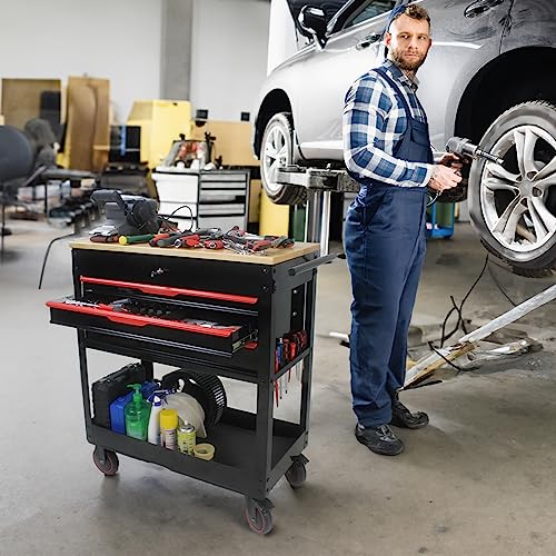3-Drawer Rolling Tool Chest with Wooden Top