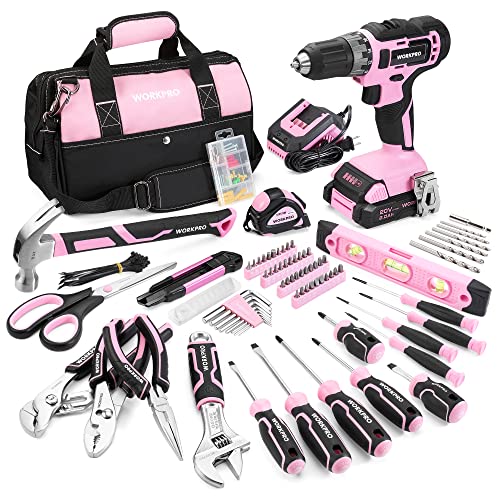 Pink Household Tool Kit with 20V Cordless Drill