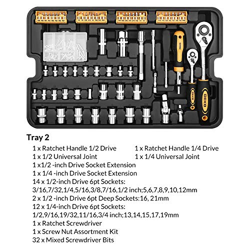 DEKOPRO 258 Piece Tool Kit with Rolling Box